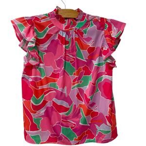 THML | Top Sleeveless Bright Colorful Vacation Resort Preppy Pink- Small